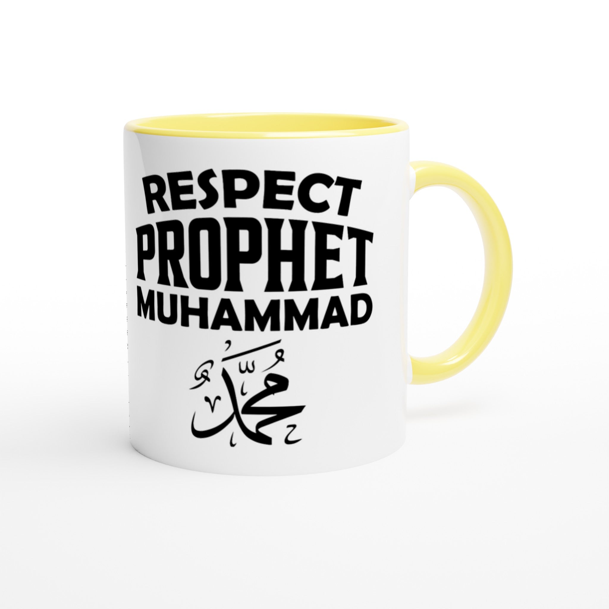 White 11oz Ceramic Mug with Color Inside | RESPECT PROPHET MUHAMMAD P.B.U.H