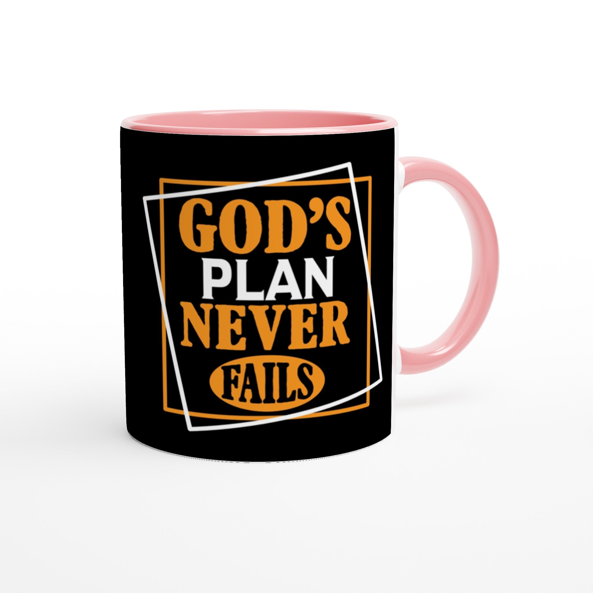 White 11oz Ceramic Mug with Color Inside |  GOD'S PLAN NEVER FAILS