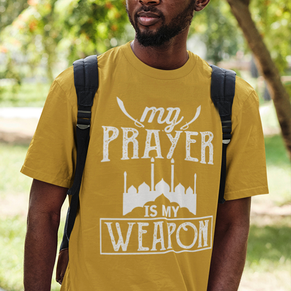 Heavyweight Unisex Crewneck T-shirt | MY PRAYER IS MY WEAPON